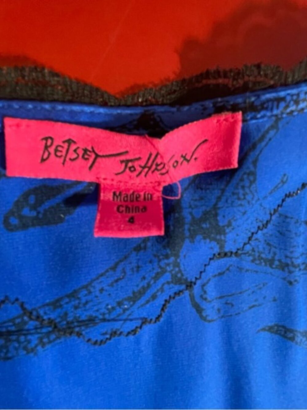 Vintage Betsey Johnson Pterodactyl Dinosaur Dress Cobalt Woman’s Size 4 (S) - Picture 4 of 10